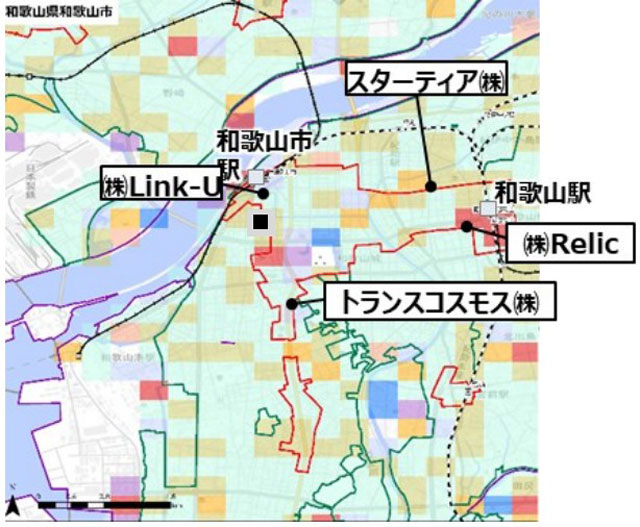 和歌山県和歌山市における業務施設等の集積と人口増減の分析イメージ(国交省WG資料より抜粋)