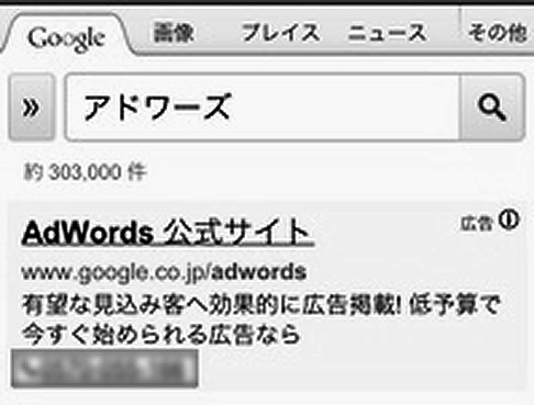 電話番号(下部のぼかし部分)を広告文に入れ、反響獲得を目指す