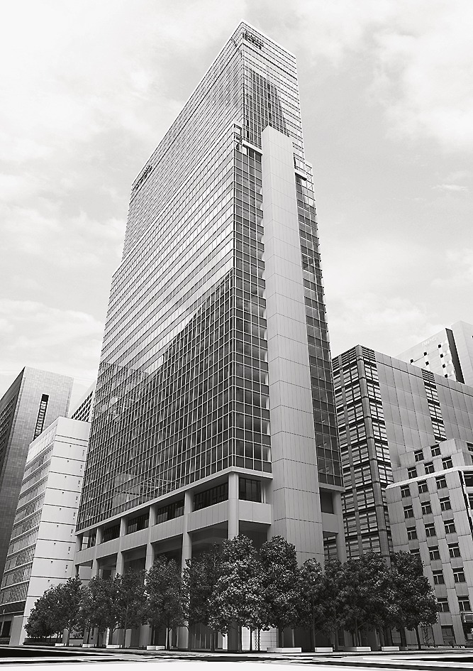 東京・新橋で開発中の複合ビルの完成予想外観