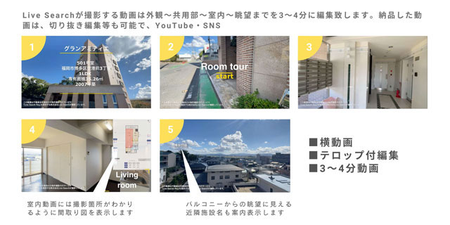 物件の「動画」撮影代行プランの提供開始へ Live Search