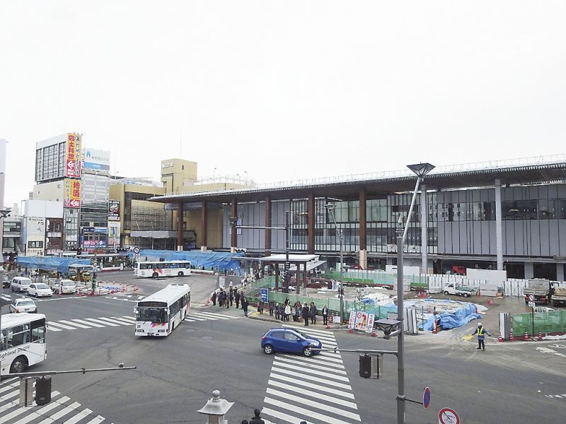 新幹線延伸開業に向け整備が進む新駅ビルと駅前広場