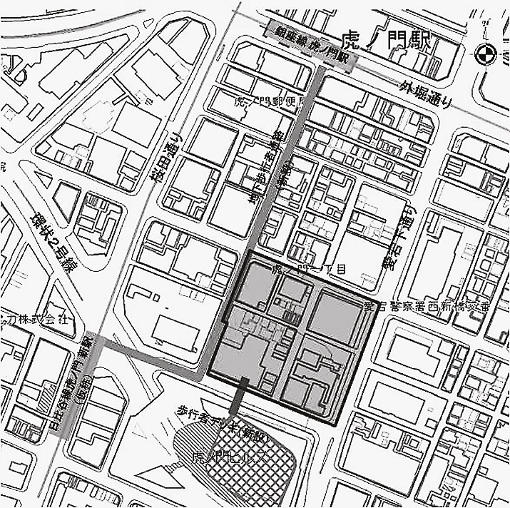 虎ノ門一丁目地区再開発事業の位置図(組合資料より)