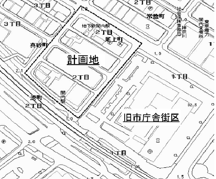 関内駅前港町地区の位置図