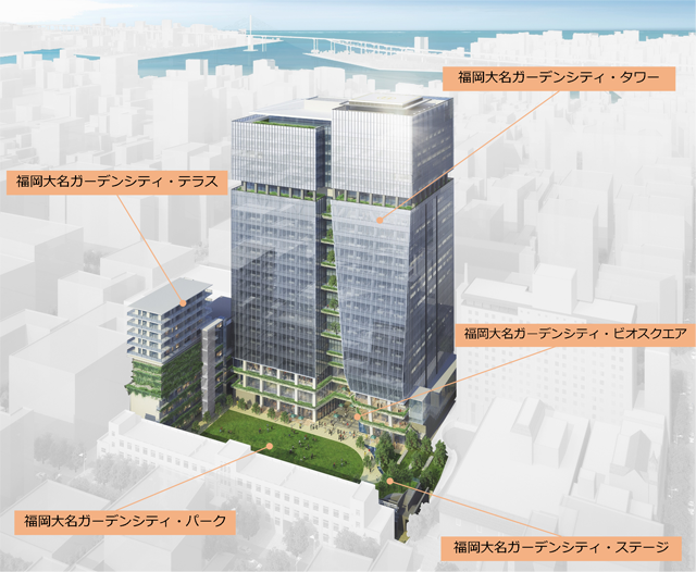 積水ハなど5社が開発「福岡大名ガーデンシティ」中央広場オープン