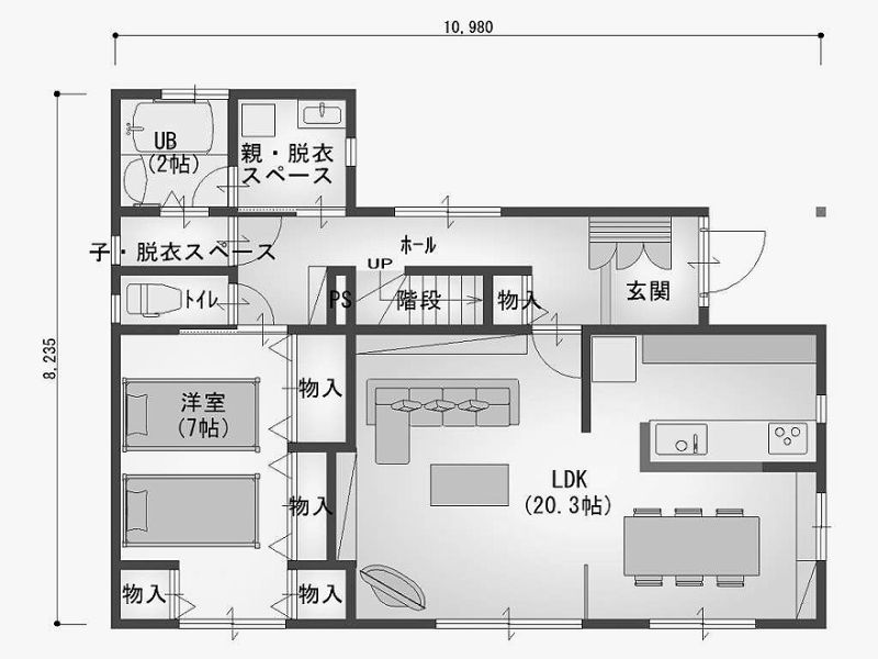 約４０坪の単世帯住宅を二世帯にリフォームした例（１階・２階）