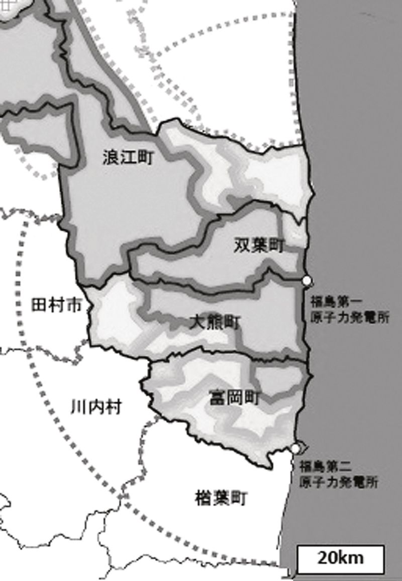 20キロ圏の避難区域(ふくしま復興ステーションより)