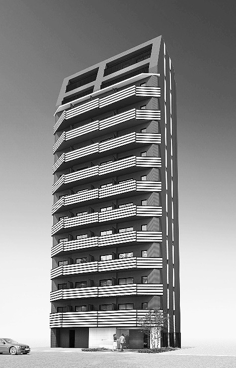 東京・新御徒町で開発したワンルームマンション（パース）。意匠性の高さが特徴だ