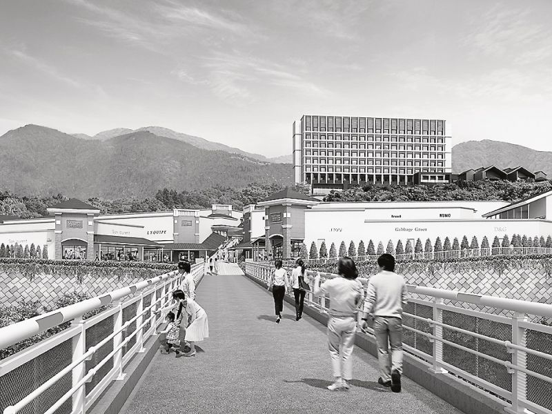 アウトレットの奥に立つ小田急御殿場ホテル(イメージ図)