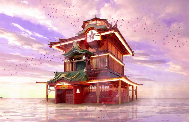 （イメージ図③）仮想空間内のリゾート開発で日本建築を配置していく。