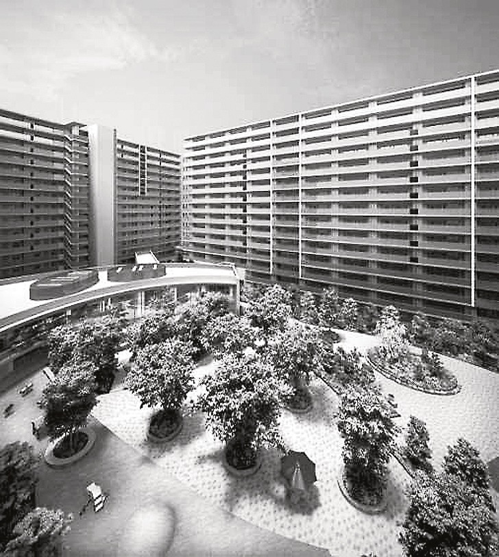 「シントシティ」、中庭から見た建物の完成予想図
