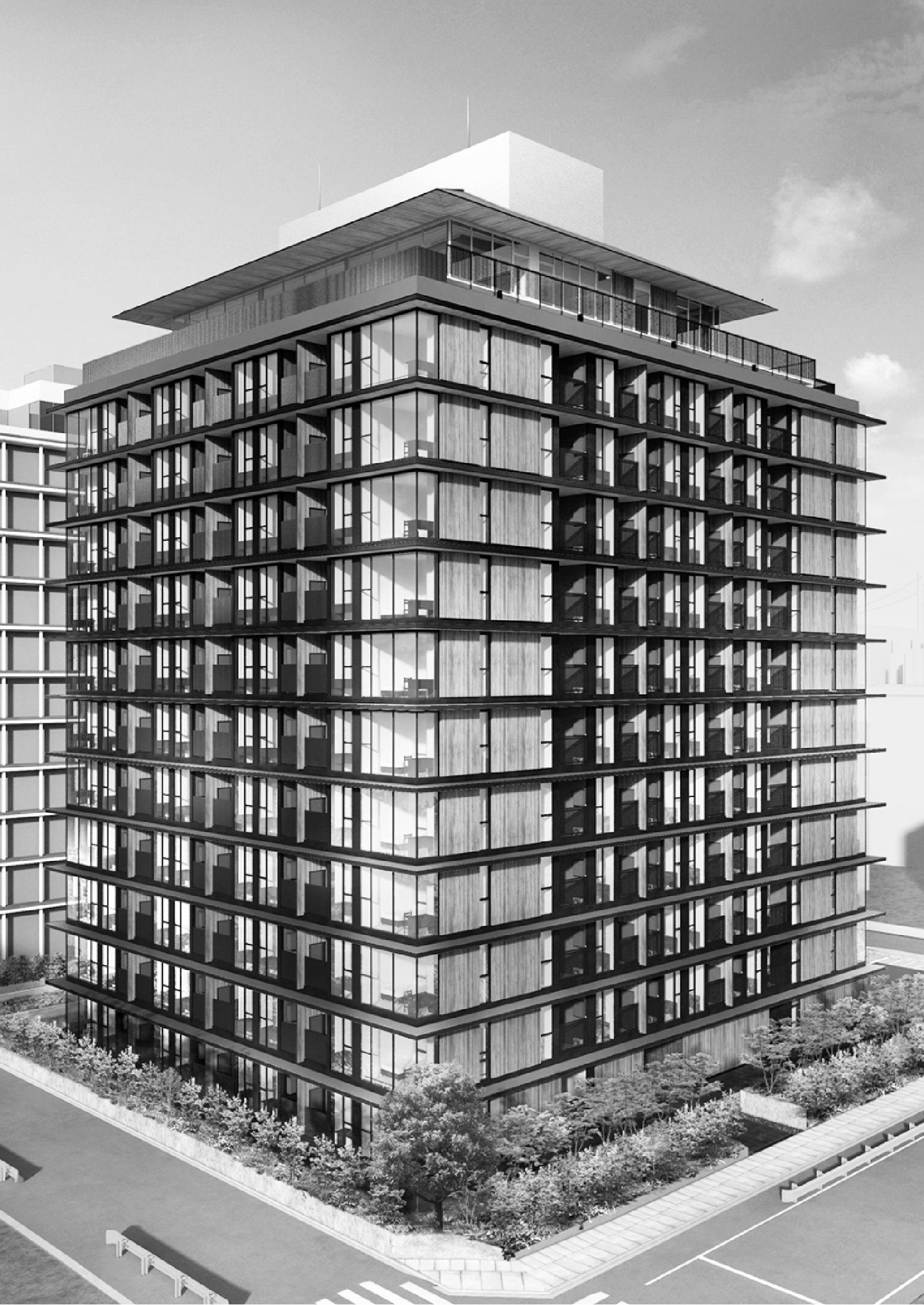 竹中工務店が建設している法人向け賃貸住宅「フラッツウッズ木場」。ＣＬＴも利用するなど木質化が特徴